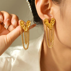 Textured Heart Chain Drop Earrings