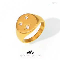 18K Gold-Plated Triple Star Signet Ring