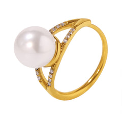 Pearl-Look & Cubic Zirconia Open Ring