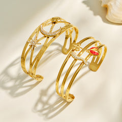 18K Gold-Plated Star, Crescent or Pepper Open Cuff