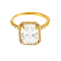 Silver-Tone Rectangular Cubic Zirconia Open Ring