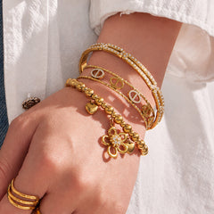 Cubic Zirconia Floral Link Bangle Designs
