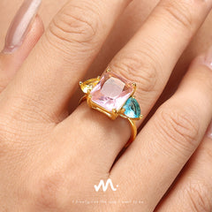 18K Gold-Plated Pastel Cubic Zirconia Open Ring