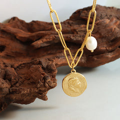 Freshwater Pearl & Portrait Coin Necklace