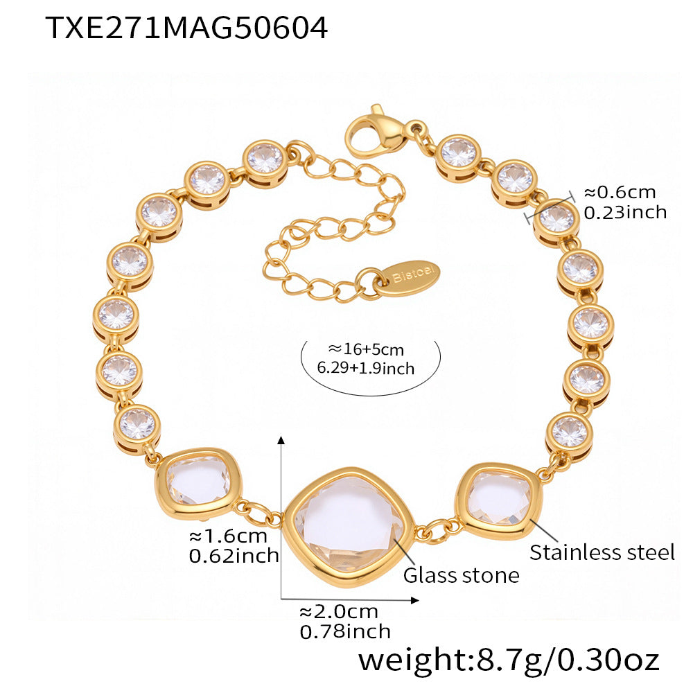 Gold-Tone Square Glass Link Bracelet