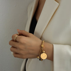 18K Gold-Plated Lettered Coin Bracelet