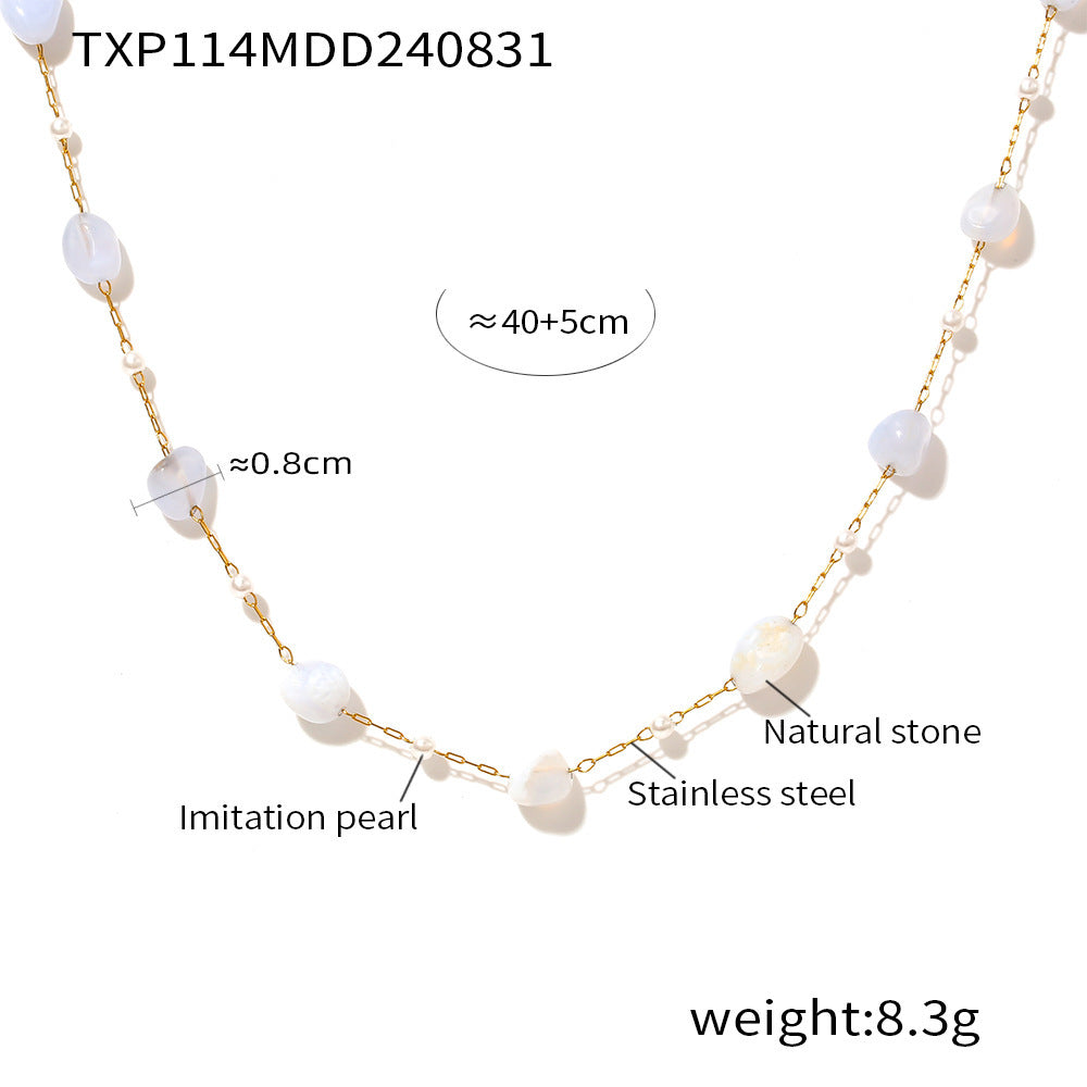 Natural Stone and Faux Pearl Necklace or Bracelet
