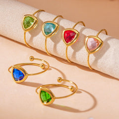 18K Gold-Plated Triangle Glass Accent Open Ring