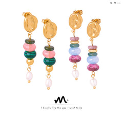 Natural Stone & Freshwater Pearl Beaded Drop Earrings