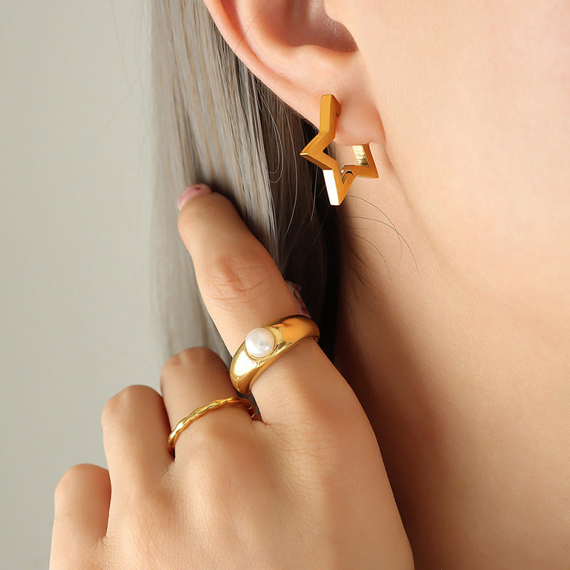 Open Star & Triangle Stainless Steel Hoop Earrings