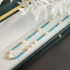 Blue Bead & Pearl-Look Necklace