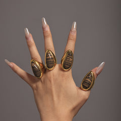 18K Gold-Plated Natural Wood-Grain Stone Teardrop Ring