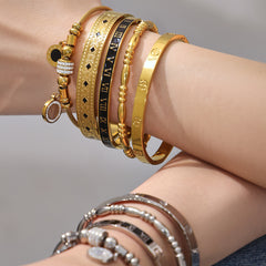 Numeral & Enamel Clasp Bangle Bracelets