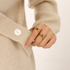 18K Gold-Plated Green Cubic Zirconia Band Ring