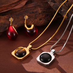 Tiger Eye or Black Agate Necklace or Earrings