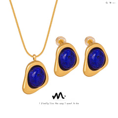 Natural Stone Irregular Pendant Necklace & Earrings
