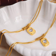 Layered Heart Tag Pendant Necklace