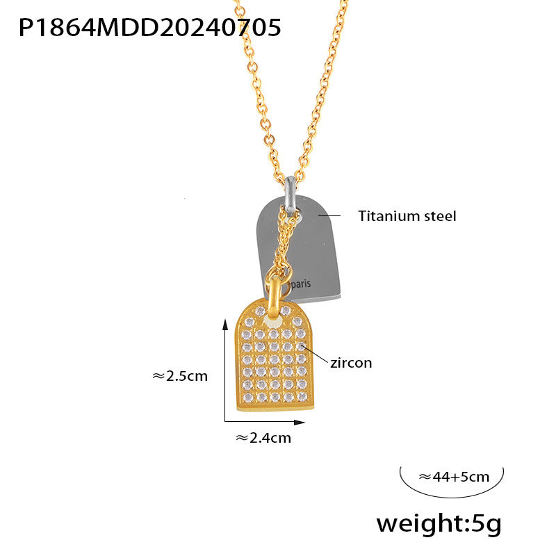 Two-Tone Stone-Accent Tag Necklace or Separate Chain