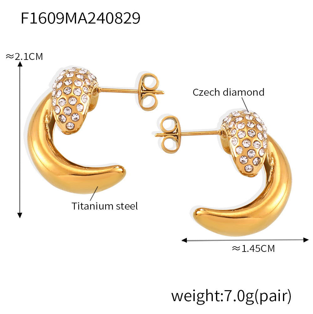 18K Gold-Plated Crescent Stud Earrings