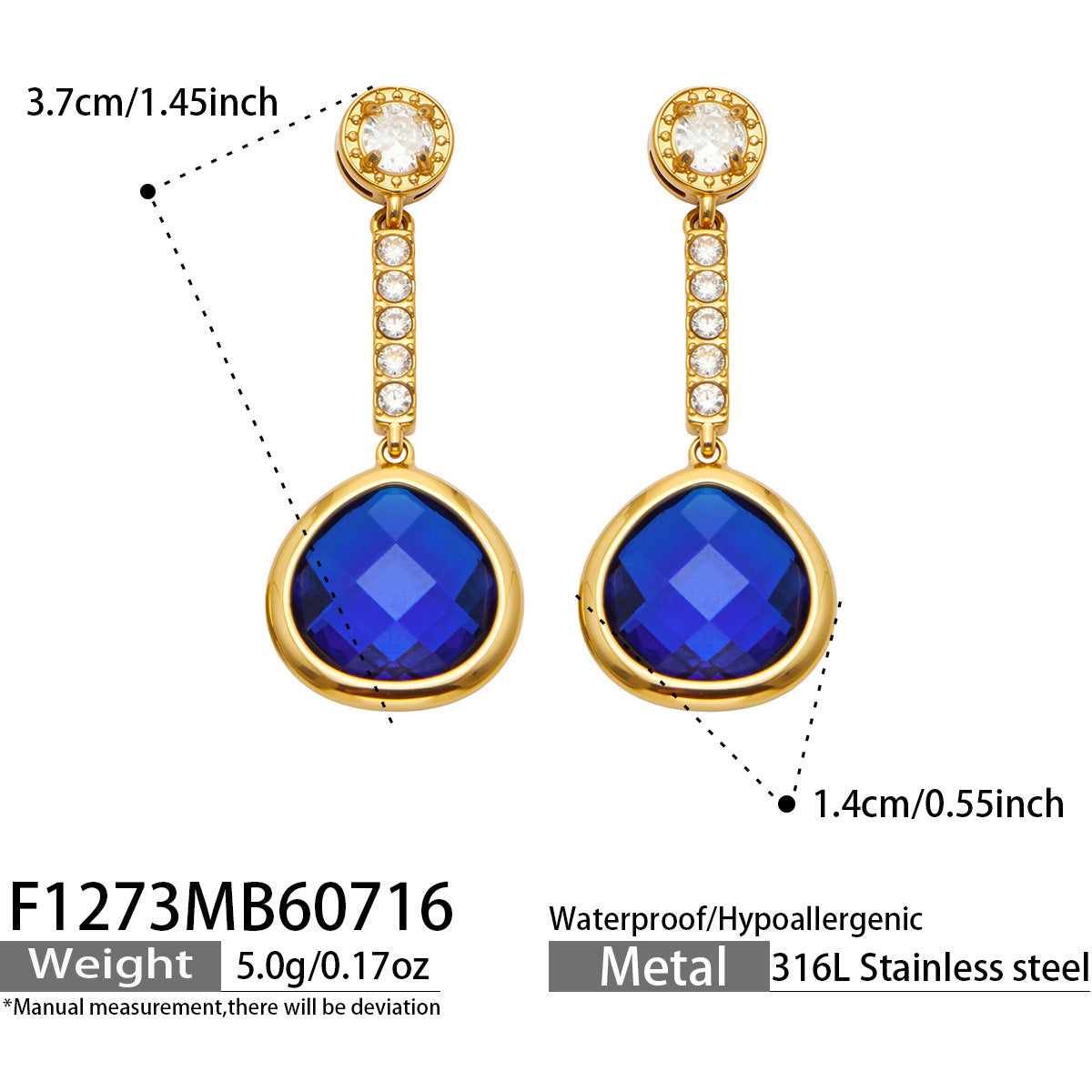 18K Gold-Plated Colored Glass Drop Earrings