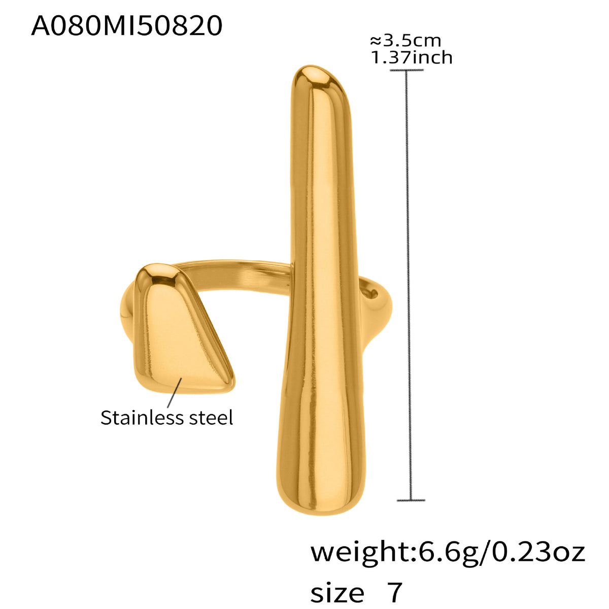 18K Gold-Plated Sculptural Bar Open Ring