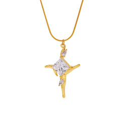 Cubic Zirconia Geometric Cross Pendant Necklace