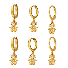 18K Gold-Plated Cubic Zirconia Doll Charm Earrings