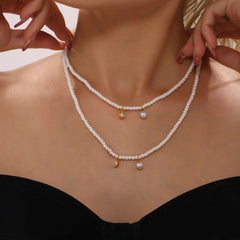 Pearl-Look Bead Geometric Pendant Necklace