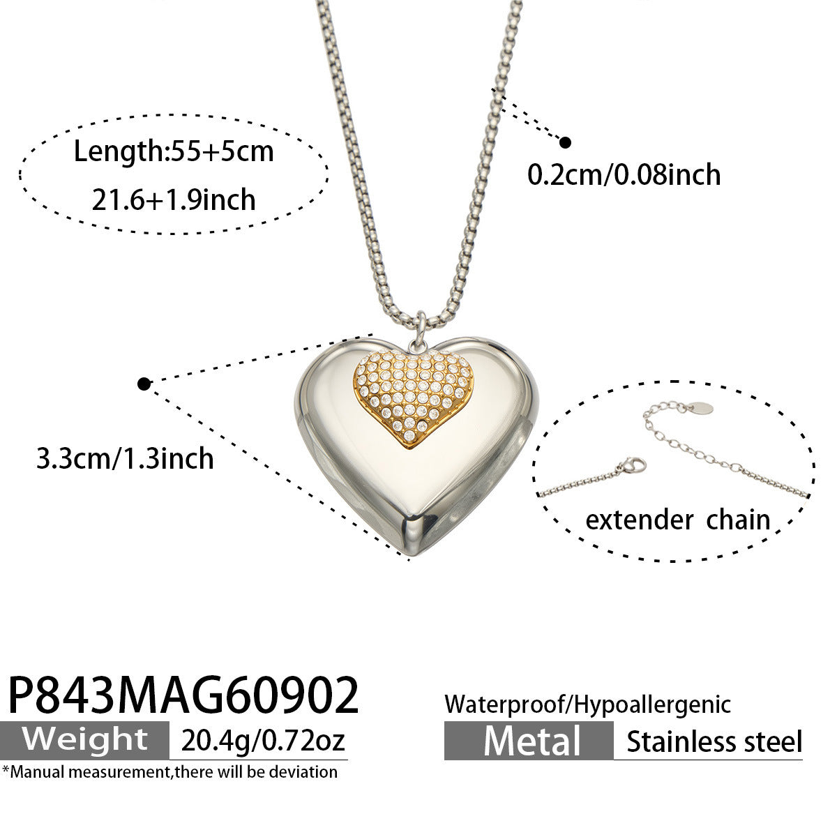Cubic Zirconia Heart Pendant Necklace & Cuff