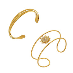 18K Gold-Plated Sunburst and Triple-Line Cuffs