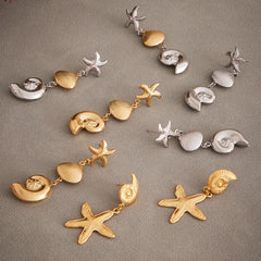 Ocean Starfish and Shell Drop Earrings