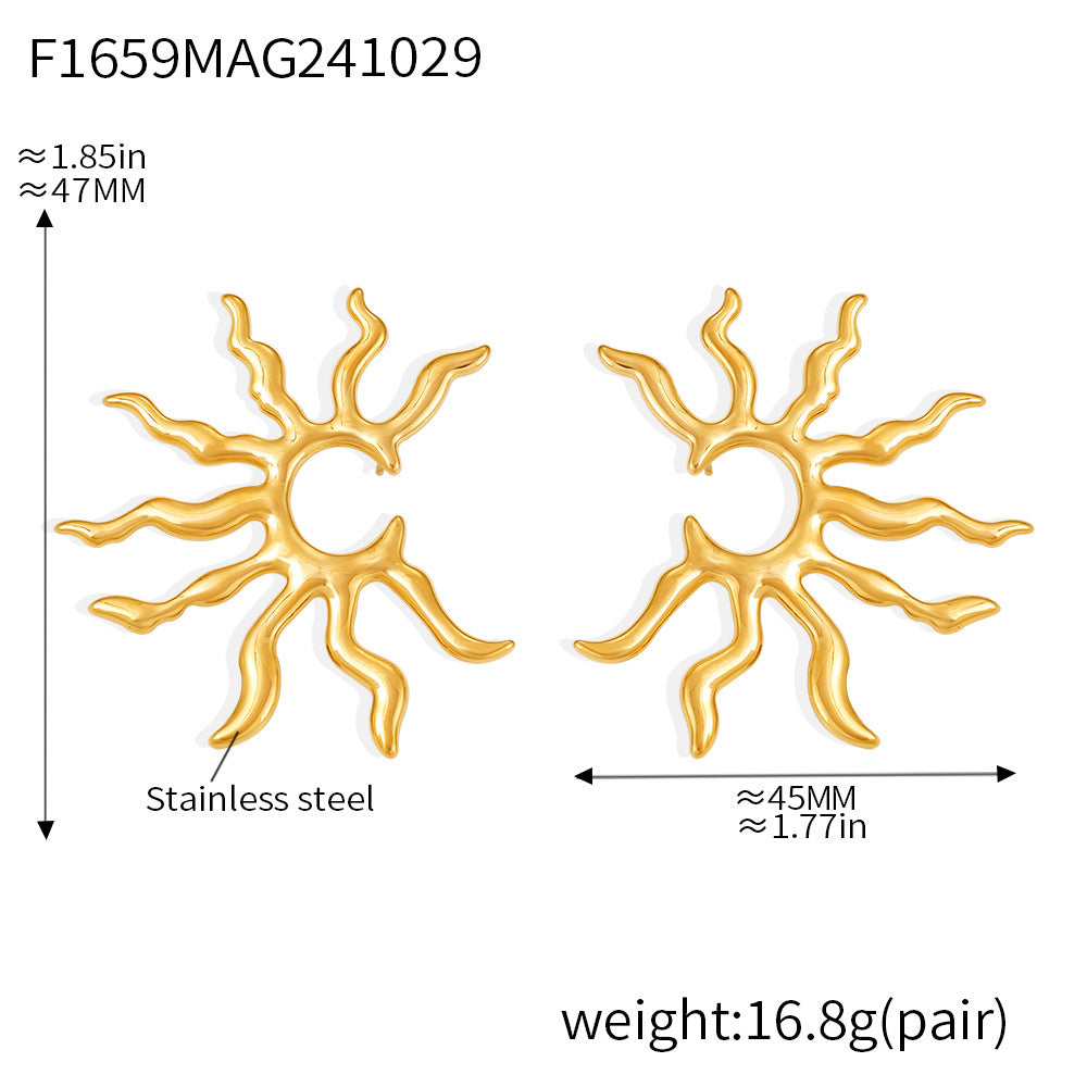 Radiating Sunburst Stainless Steel Earrings