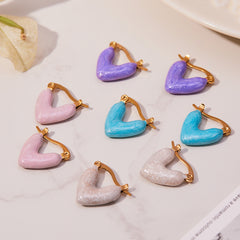 18K Gold-Plated Enamel Heart Huggie Earrings