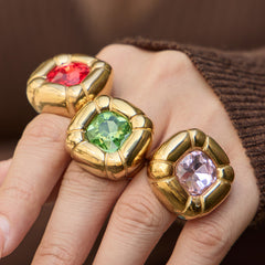 Colored Glass & Tiger Eye Statement Rings