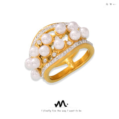 Shell-Pearl Cluster Band Ring