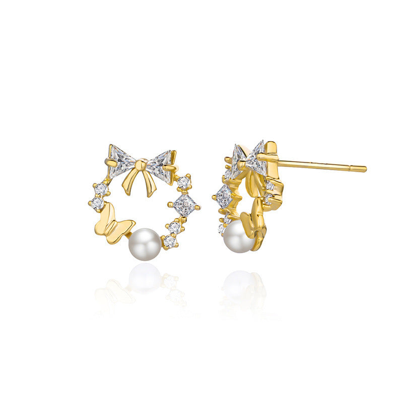 Daphne Vintage-Inspired Pearl Pavé Bow Stud Earrings