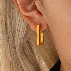 18K Gold-Plated Open Rectangle Hoop Earrings