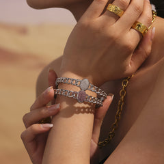 18K Gold-Plated Cubic Zirconia Link Bangle Bracelet
