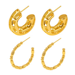 18K Gold-Plated Openwork C-Hoop Earrings