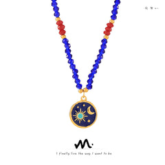 Blue Bead Celestial Pendant Necklace