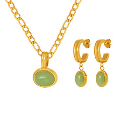 Green Aventurine Pendant Necklace & Hoop Earrings