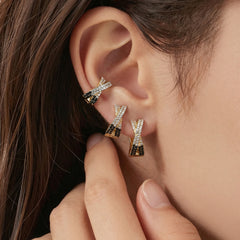 18K Gold-Plated X-Design Cubic Zirconia Hoop Earrings