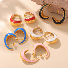 18K Gold-Plated Crescent Enamel Hoop Earrings