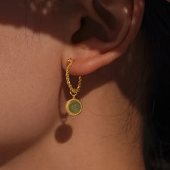 18K Gold-Plated Twisted Hoop Green Agate Earrings