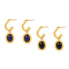 18K Gold-Plated Oval Agate Drop Earrings