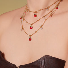 Ladybug and Red Stone Charm Necklace or Bracelet