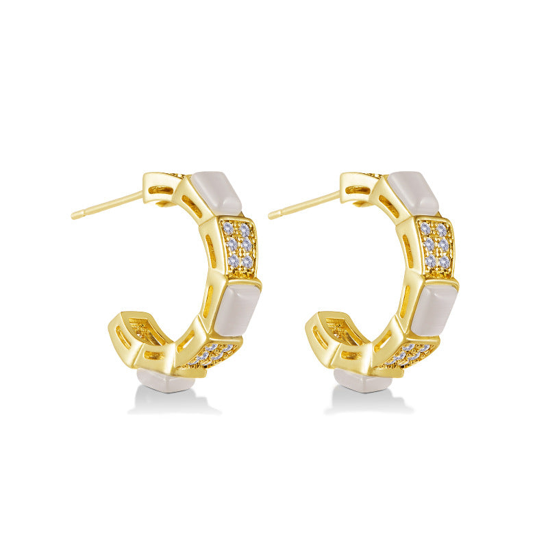 Daphne Vintage-Inspired Cat's-Eye Snake Hoop Earrings