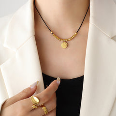 Engraved Coin Cord Necklace