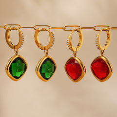 Faceted Color Stone Drop Earrings