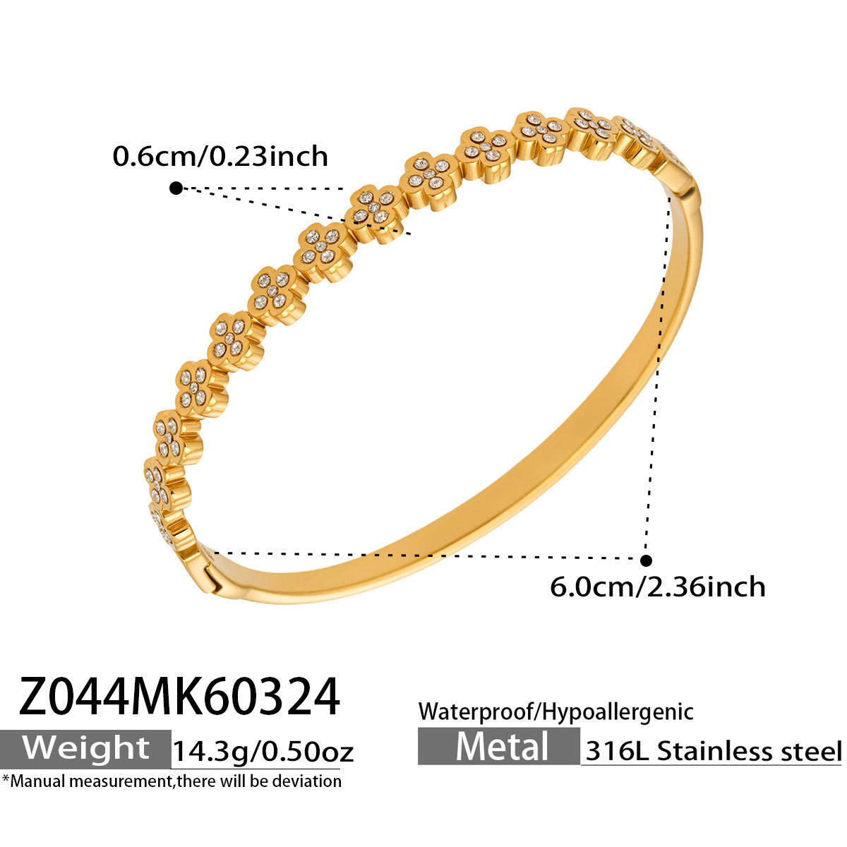 18K Gold-Plated Floral Sparkling Bangle Designs